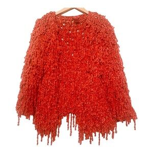 V Cristina Brunt Orange Shaggy Crochet Fringe Cuddly Soft Cardigan Sz L